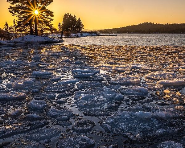 Minnesota-Lake Superior Lake ice at sunset